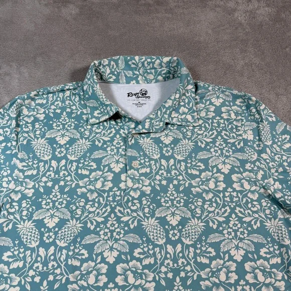 Reyn Spooner Performance Polo Shirt Mens Medium Blue Floral Pineapple Limited - Picture 4 of 8